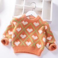 2019 Autumn Winter O Neck Baby Girls Sweater Princess Pullover Love Pattern Mink Velvet Knit Kids Clothes Children Warm Coat