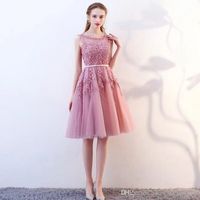 Wholesale New Arrival Short Homecoming Dresses Dark Navy Black Pink Red Knee Length Lace Applique Illusion Back Cocktail Dresses