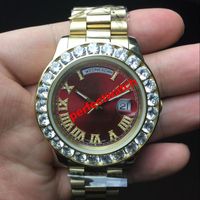 Wholesale 43 MM hot sale watches men Day Date Red face diamond watch men automatic high quality sapphire K original clasp Mechanical WristWatche
