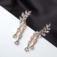 Wholesale Women temperament leaf rhinestone earrings feminine drip resin jewelry earrings Needles simple wild wedding party earrings