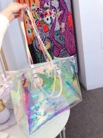 Wholesale 2021 Female Dazzle Colour Transparent Portable Laser Bag Shoulder Beach Tote Bags Handbags Women Girls Totes Handbag