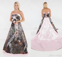 Wholesale Glamorous Camo A line Wedding dresses plus size formal pink satin court train bridal gowns strapless sexy lace up back wedding gowns