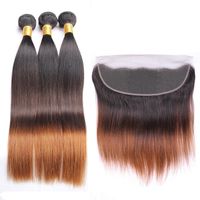 Wholesale Dark Root B Medium Auburn Ombre Virgin Hair Wefts with Frontal Straight Tone Ombre x4 Lace Frontal Closure with Weave Bundles