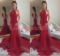 Wholesale Modest Red Beads Crystal Mermaid Evening Dresses Sleeveless Party Dress Plus Size African Formal Pageant Prom Juniors Gowns Vestido de noche