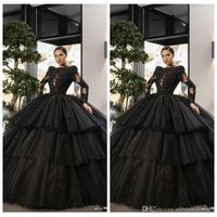 Wholesale Elegant Amazing Ball Gown Black Quinceanera Dresses Lace Appliques Tulle Tiered Special Occasion Party Gowns Formal Long Vestidos De Soiree