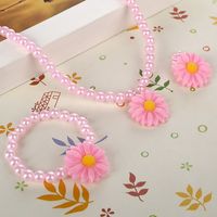 Wholesale Cute Girls Children Baby Imitation Pearl Flower Necklace Bracelet Bangle Ring Ear Clip Bead Jewelry Set Kids Girl Gift