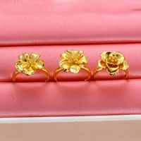 Wholesale Women Girls Copper Alloy Gold Plated Cute Flower Open Rings Bridesmaid Jewelry One Size Can Be Adjusted