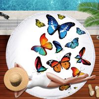 Wholesale Butterfly Round Beach Towel For Adult Microfiber Shower Bath Towel Travel Blanket Swimming Cover Outdoor Yoga Mat