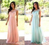 Wholesale 2020 Cheap Coral Mint Green Long Junior Bridesmaid Dress Lace Chiffon Floor Length Country Style Beach Bridesmaid Dresses Formal Gowns