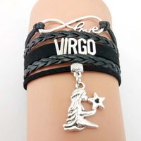 Wholesale Handmade Vintage Bracelets for Women Zodiac Signs Infinity Love Constellation Virgo Scorpio Men Charm Leather Braided Chain Jewelry Black
