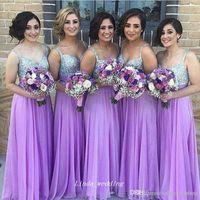 Wholesale 2019 Country Style Purple Bridesmaid Dress Elegant Chiffon Sequin Maid of Honor Dress Wedding Party Gown Plus Size vestidos damas de honor