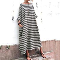 Wholesale Plus Size Womens Casual Dresses Fashion Stripe Print Pockets Panelled Womens Designer Maternity Dresses Casual Females Clothing