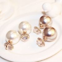 Wholesale 2020 New luxury zircon pearl double sided earrings high end champagne pearl plated k gold earrings fashion temperament ladies wild earring