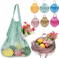 Wholesale Portable Cotton Mesh Net String Shopping Bag Reusable Foldable Fruit Storage Handbag Totes Women Shopping Mesh Net Grocery Tote Bag