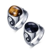 Wholesale Men Stainless Steel Ring Colorful Red Black White Brown Green Opal Stone Ring Yin Yang Punk Ring for Men
