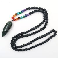 Wholesale 10 Silver Plated Pyramid Indian Agate Pendant Black Lava Stone Beads Chain Necklace Healing Chakra Handmade Jewelry