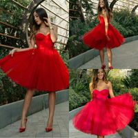 Wholesale Red Short Prom Dresses Sweetheart Tulle A Line Homecoming Gowns Custom Made Backless Knee Length Special Occasion Vestidos