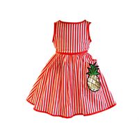 Wholesale Little Girls Dress Summer Cotton Pineapple Pattern Decoration Striped Back Zipper Up Loose Outfit Cute Sweet Princess Dress