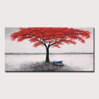 Wholesale Mintura Art Large Size Hand Painted Red Tree Oil Painting on Canvas Modern Abstract Wall Picture Poster For Home Decor No Frame