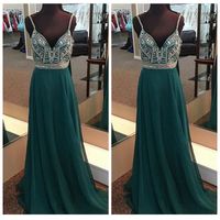Wholesale Spaghetti Straps Chiffon A Line Teal Prom Dresses Rhinestones Beading Plus Size Party Cocktail Dress Empire Waist Formal Maternity Evening Gowns