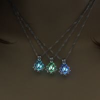 Wholesale Luminous Necklaces Glow In The Dark Moon Lotus Flower Shaped Statement Silver Chain Pendant Necklaces for Women Yoga Prayer Buddhism Jewelry