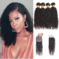 Wholesale 8a Virgin Mink Brazilian Kinky Curly Human Hair Bundles with x4 Lace Closure Mongolian Kinky Curly Hair Extensions