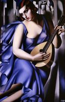 Wholesale Tamara De Lempicka Woman in blue with mandolin Hand Painted Oil Painting Fashion Figure Reproduction On Canvas Wall Art Living Room Decor
