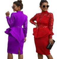 Wholesale Womens Prom Dresses Peplum Sequin Detail Dress Plus Size Office Lady Chic Spring Long Sleeve Elegant Night Out Club Formal Party Vestidos