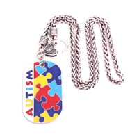 Wholesale HS21 Autism Awareness necklace military dog tag style Puzzle Piece pattern enamel colors ID Jewelry wheat link with Bead chain Necklaces