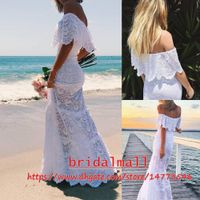 Wholesale Vestidos De Novia Lace Country Bohemian Wedding Dresses Off Shoulder Sweep Train Short Sleeves Beach Boho Bridal Gowns Plus Size Cheap