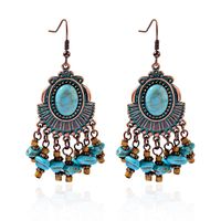 Wholesale Ethnic Indian Alloy Blue Stone Beads Tassel Dangle Earrings For Women Jhumka Jhumki Earring Statement Drop Earrings