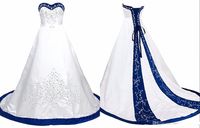 Wholesale New Royal Blue White Wedding Dresses Princess Designer Corset Satin Embroidery Beaded Sequins Cheap Wedding bridal Gowns Vestidos De Novia
