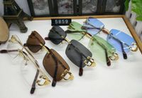 Wholesale New fashion brand designer vintage golden metal rimless frame plain mirror glasses buffalo horn sunglasses lunettes with box case