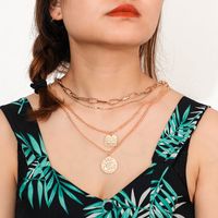 Wholesale Boho Gold Color Letter Carving Pendant Necklace for Women Girl Metal Geometric Layered Necklaces Collars