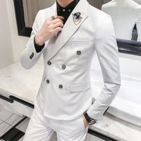 Wholesale Men s Suits Blazers Piece Spring Jacket Solid Color Men England Style Wind Double Breasted Suit Jackets