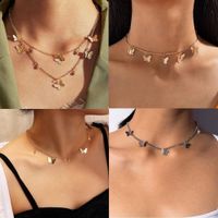 Wholesale Two layers Necklace Choker Butterfly Star Bead pendant gold color silver color plated alloy chain women Fashion jewelry