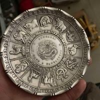 Wholesale Chinese Fengshui Silver Zodiac Decorative Plates Dishes Animal Dragon Statue Coin Plate Home Decoration Crafts Gift cm