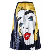 Wholesale 2019 African Skirts For Women Europen Cartoon Pattern High Elasticity Pleated skirt High Street Style A line Mid Calf Christmas
