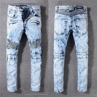 Wholesale washed blue demin jeans with Scratched hot sale demin long pants Stonewashed skinny slim zipper fly women men jeans designer skinny pants