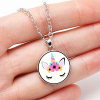 Wholesale 10PC Unicorn Silver Pendants Chain Glass Cabochon Necklaces Charms Women Men Unisex Trendy Unicorns Jewelry Lover s Christmas Party Gifts