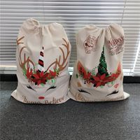 Wholesale Christmas Large Canvas Candy Gift Bag For kids Sacks Santa Claus Red Green Color Drawstring Bags