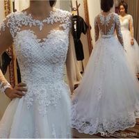 Wholesale 2018 New Sexy See Through Wedding Dresses Vestido De Noiva Merry Boat Neck Pearls Lace Custom Made China Spring Cheap Bridal Gowns