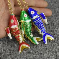 Wholesale 5 cm cm Distinct Swing Koi Fish Fancy Key chain Key ring Cute Chinese Lucky Fish Keychain Jewelry Pendant Women Men Kids Gifts with box
