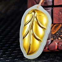 Wholesale XinJiang Hetian Jade Leaves Pendant Gold Jade JinZhiYuYe Pendant Necklace For Women Men K Gold Jewelry