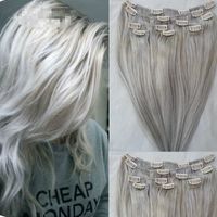 Wholesale Clips In Hair Extensions Real Human Hairs Silver Grey Color Clip On For Full Head g Silky Straight Weft Remy Hair