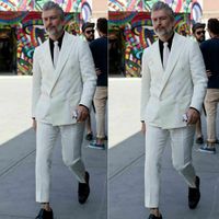 Wholesale Double Breasted White Linen Suit For Men Formal Prom Dinner Groom Wedding Tuxeds