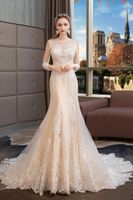 Wholesale Fishtail wedding dress with long sleeves Korean show collect waist bride cultivate one s morality show thin thin tail