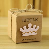 Wholesale 100pcs Candy Box Little Prince Princess Crown Kraft Paper Gift Boxes Bag Blue Pink Wedding Party Decorate Favor Baby Shower Birthday