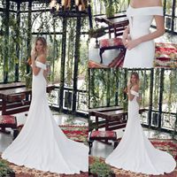 Wholesale 2020 Limor Rosen Mermaid Wedding Dresses Satin Off Shoulder Short Sleeve Simply Style Bridal Gowns Backless Sweep Train Wedding Dress