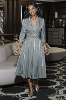 Wholesale Tea Length A Line Mother of the Bride Dresses with Long Sleeves Jackets Wedding Party Gowns Cheap